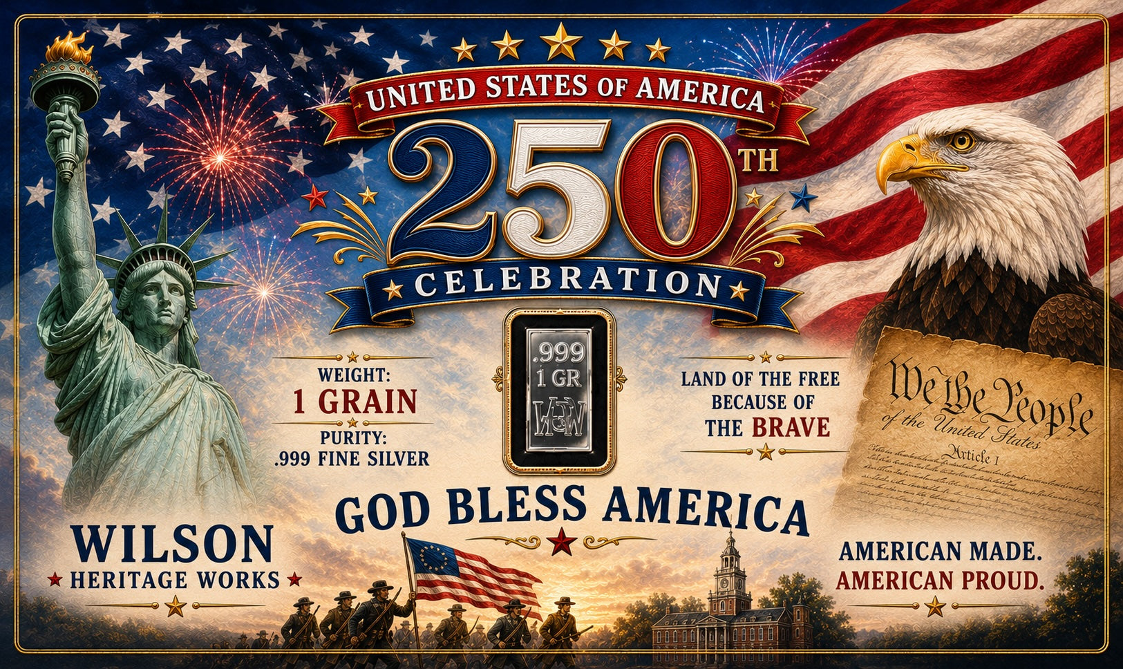 🇺🇸 Liberty 1 Grain Silver Card – America 250 Edition 🇺🇸