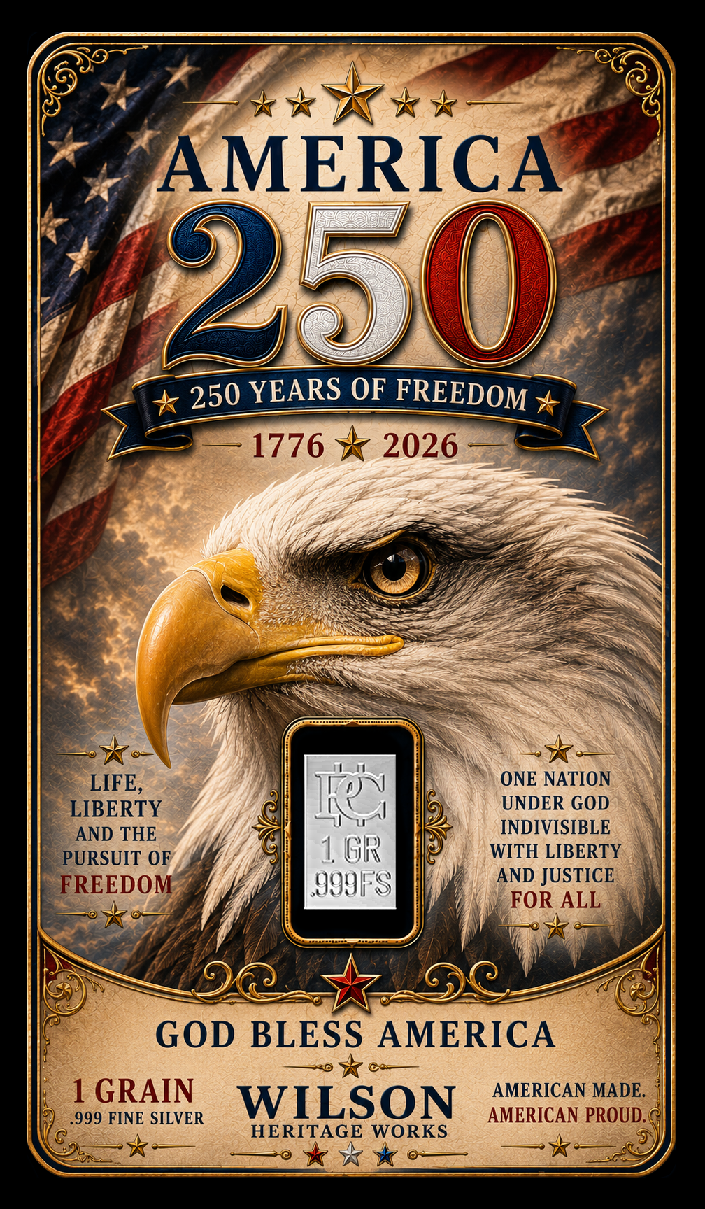 250th Anniversary Eagle Silver Card - Front