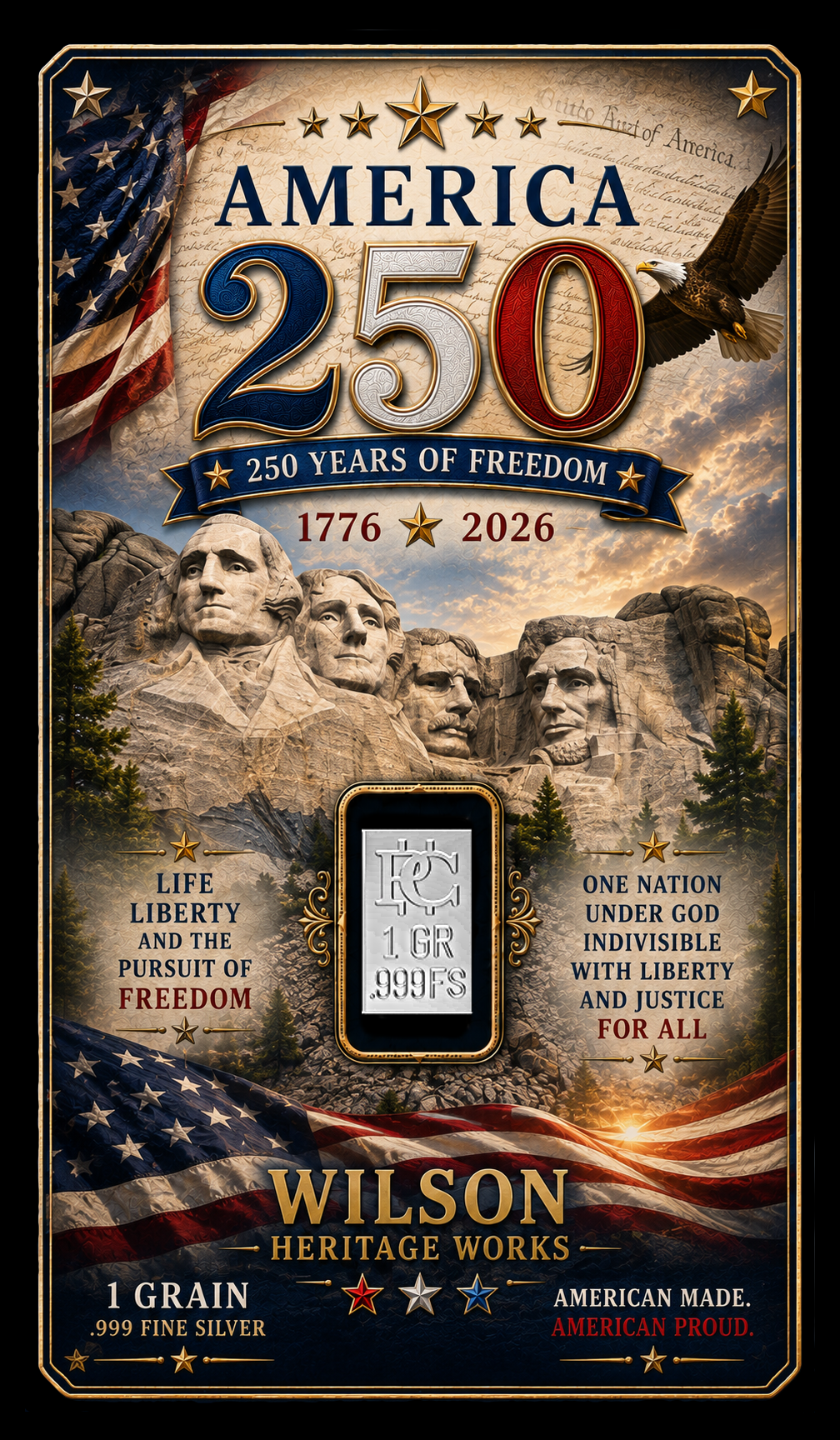 250th Anniversary Mt. Rushmore Silver Card - Front