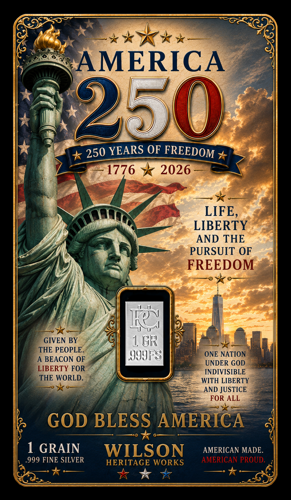 250th Anniversary Statue of Liberty Silver Card - Front