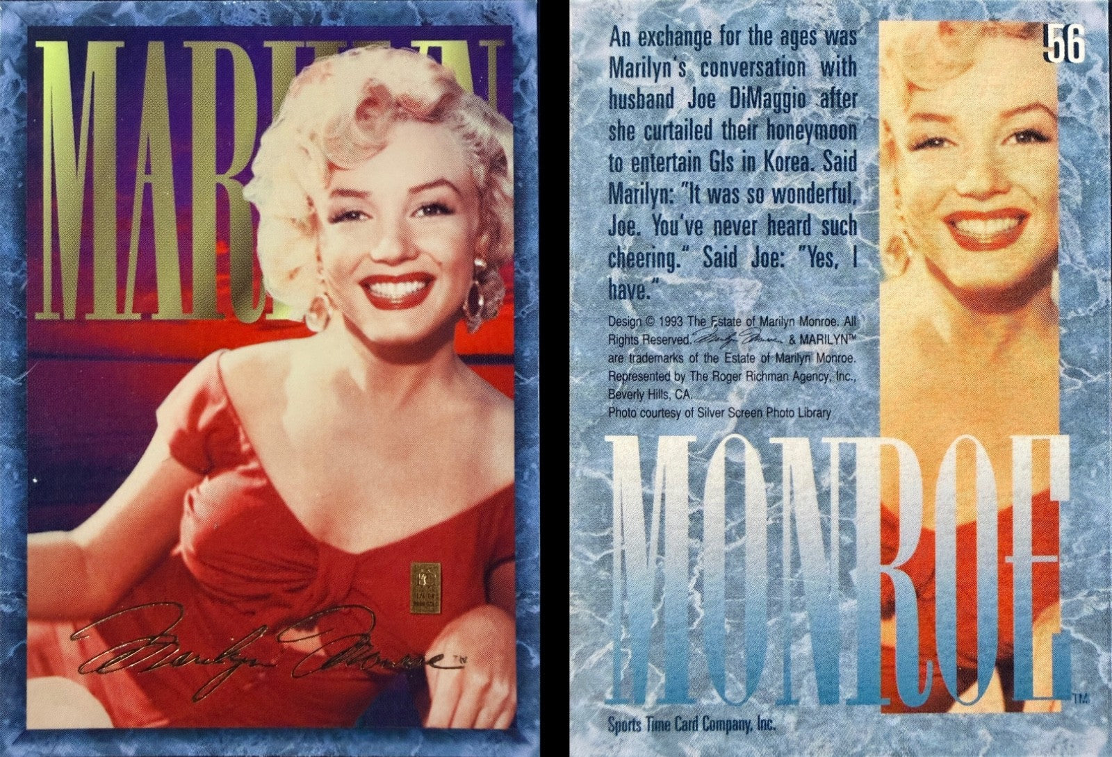 Marilyn Monroe 1993 Gold Trading Card 1/4 Grain .999 Gold - Choose Your Card
