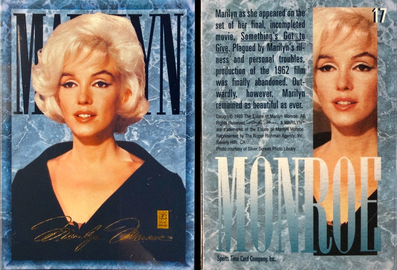 Marilyn Monroe 1993 Gold Trading Card 1/4 Grain .999 Gold - Choose Your Card