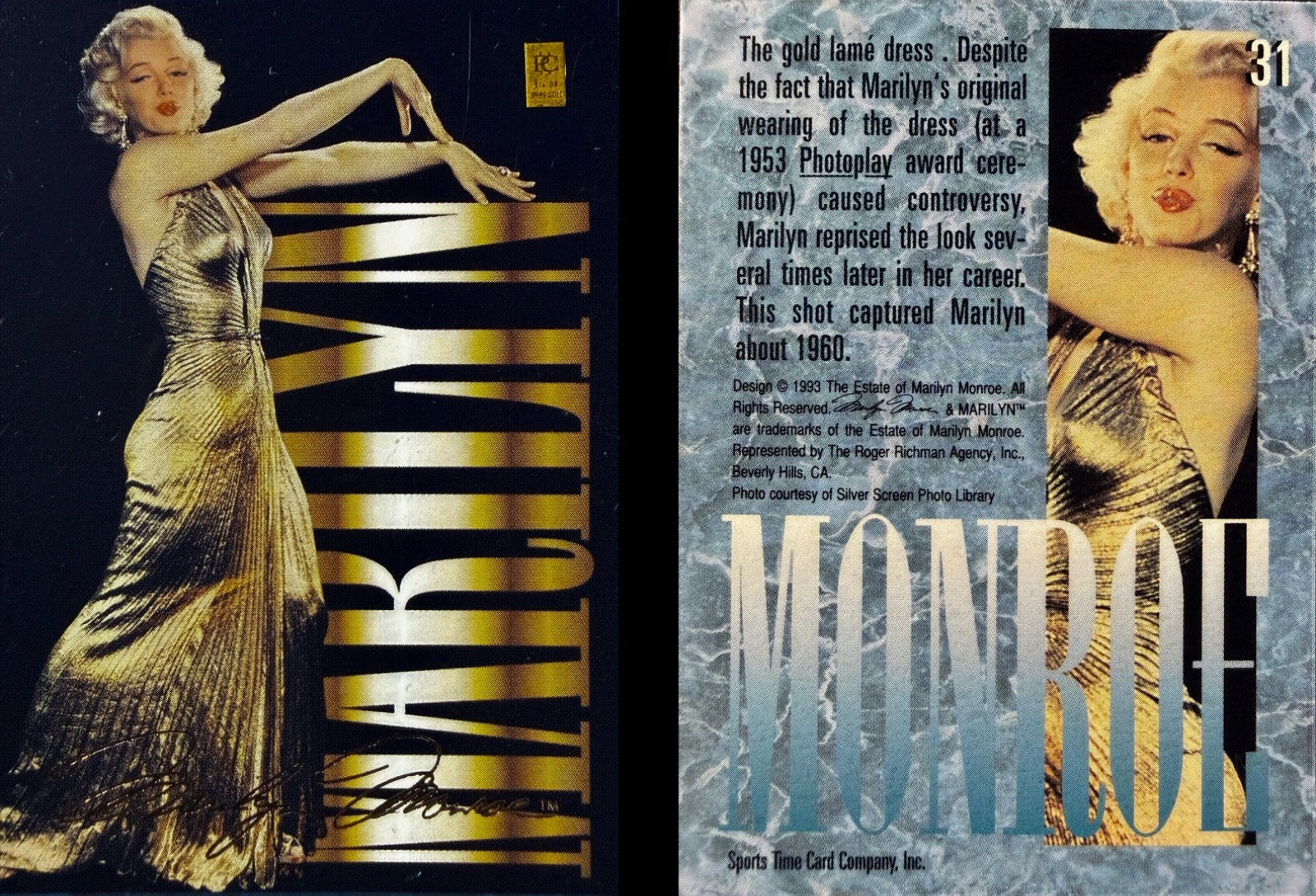 Marilyn Monroe 1993 Gold Trading Card 1/4 Grain .999 Gold - Choose Your Card