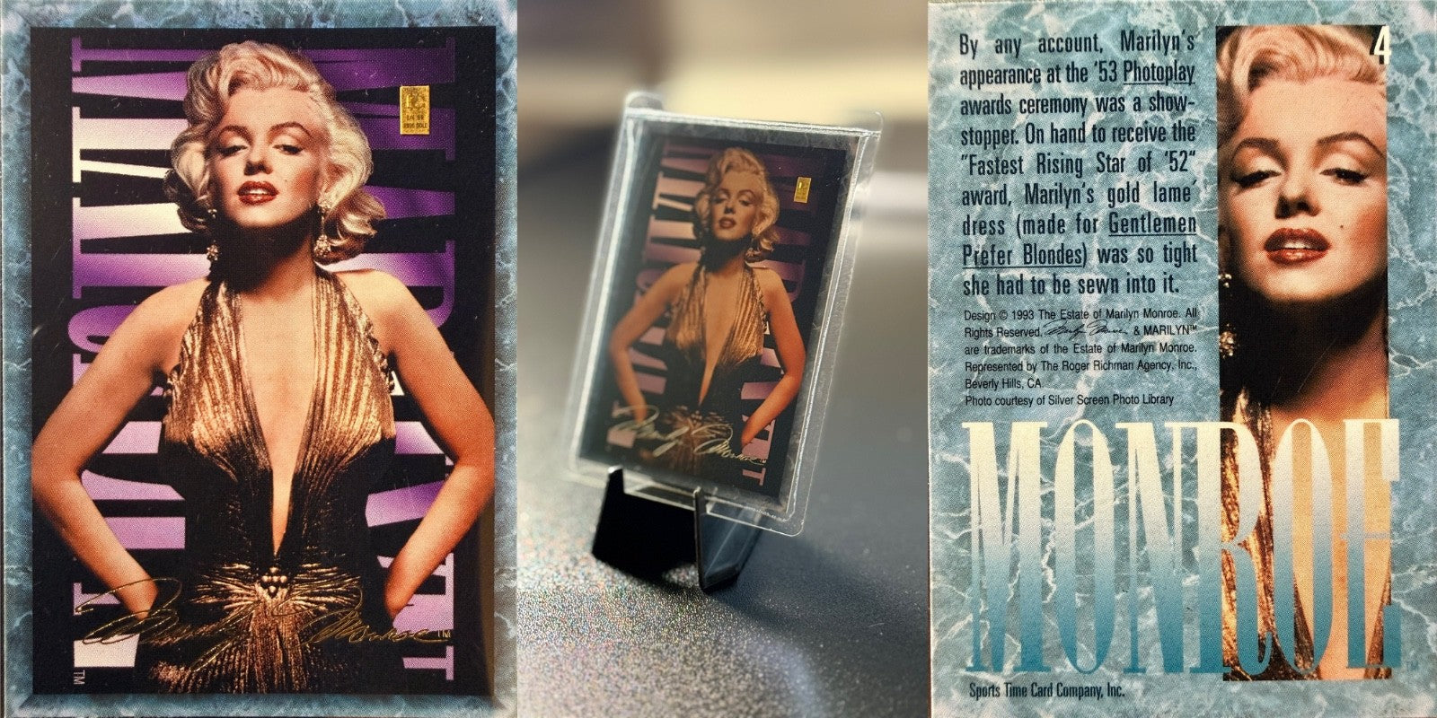 Marilyn Monroe 1993 Gold Trading Card 1/4 Grain .999 Gold - Choose Your Card