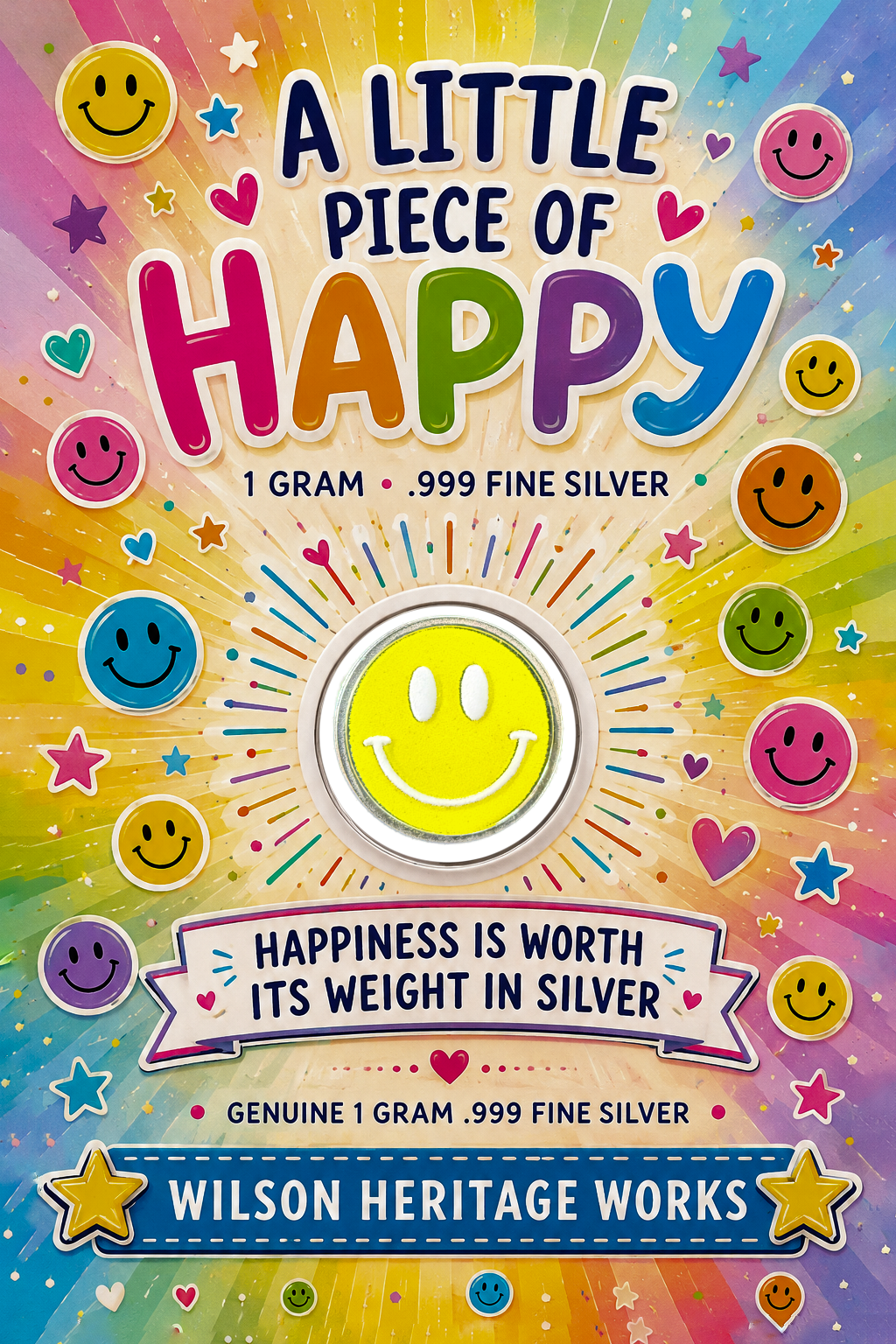 A Little Piece of Happy - Front - 1 Gram .999 Fine Silver Gift Card by Wilson Heritage Works