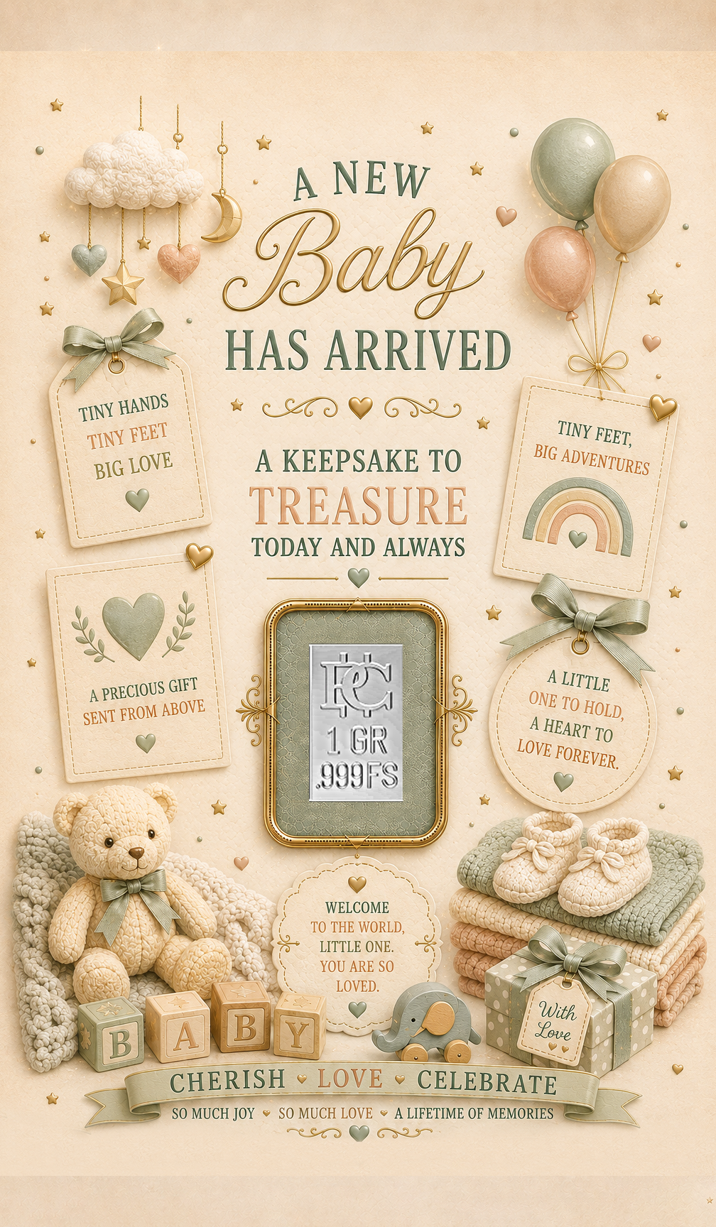 Baby Has Arrived Silver Card - Front