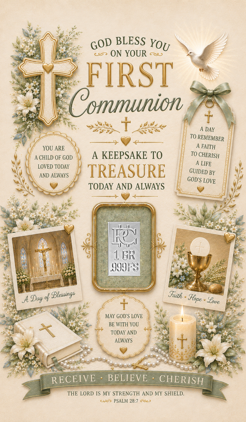 First Communion Silver Card - Front