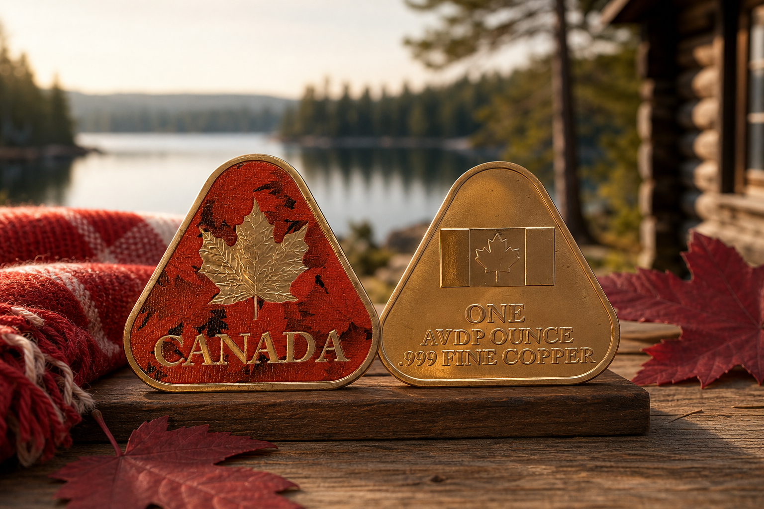 🍁 1 oz .999 Fine Copper Canada Maple Leaf Triangular Bullion Bar Colorized ✨