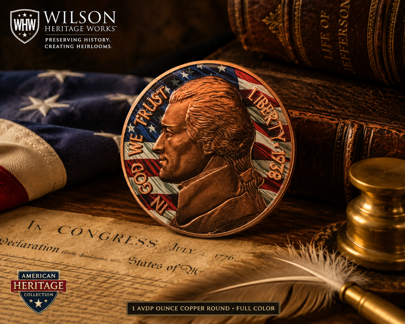 Thomas Jefferson Colorized Copper Round 1 oz | American Heritage Collection