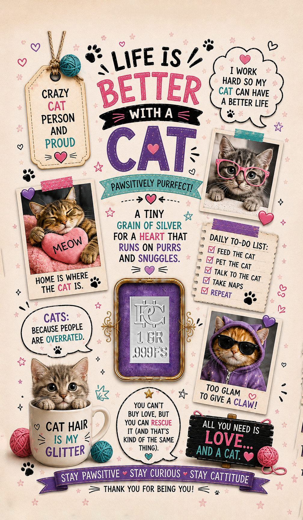Life is Better With a Cat Silver Card - Front
