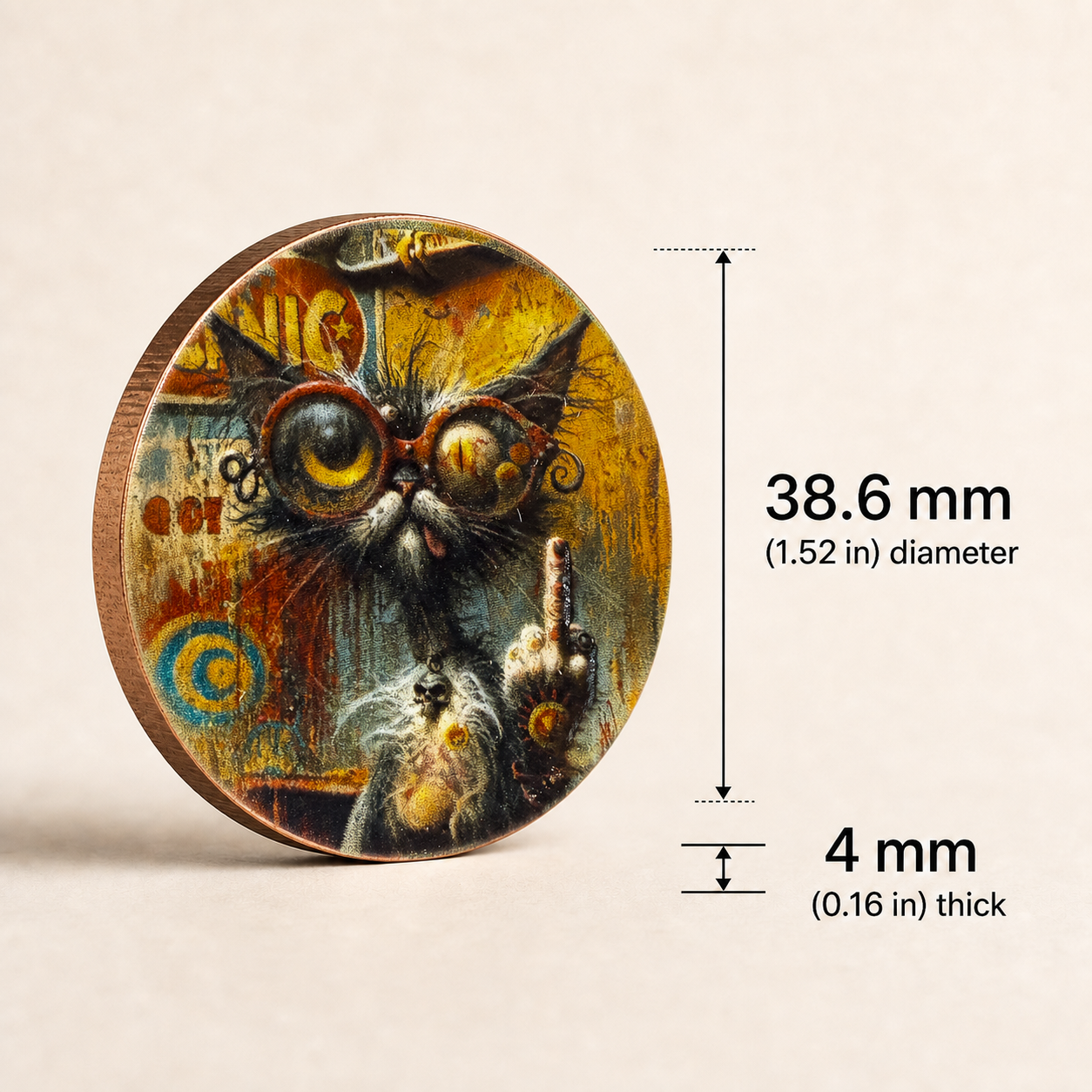 The Unimpressed – 3D-Printed Copper Cat Art Token